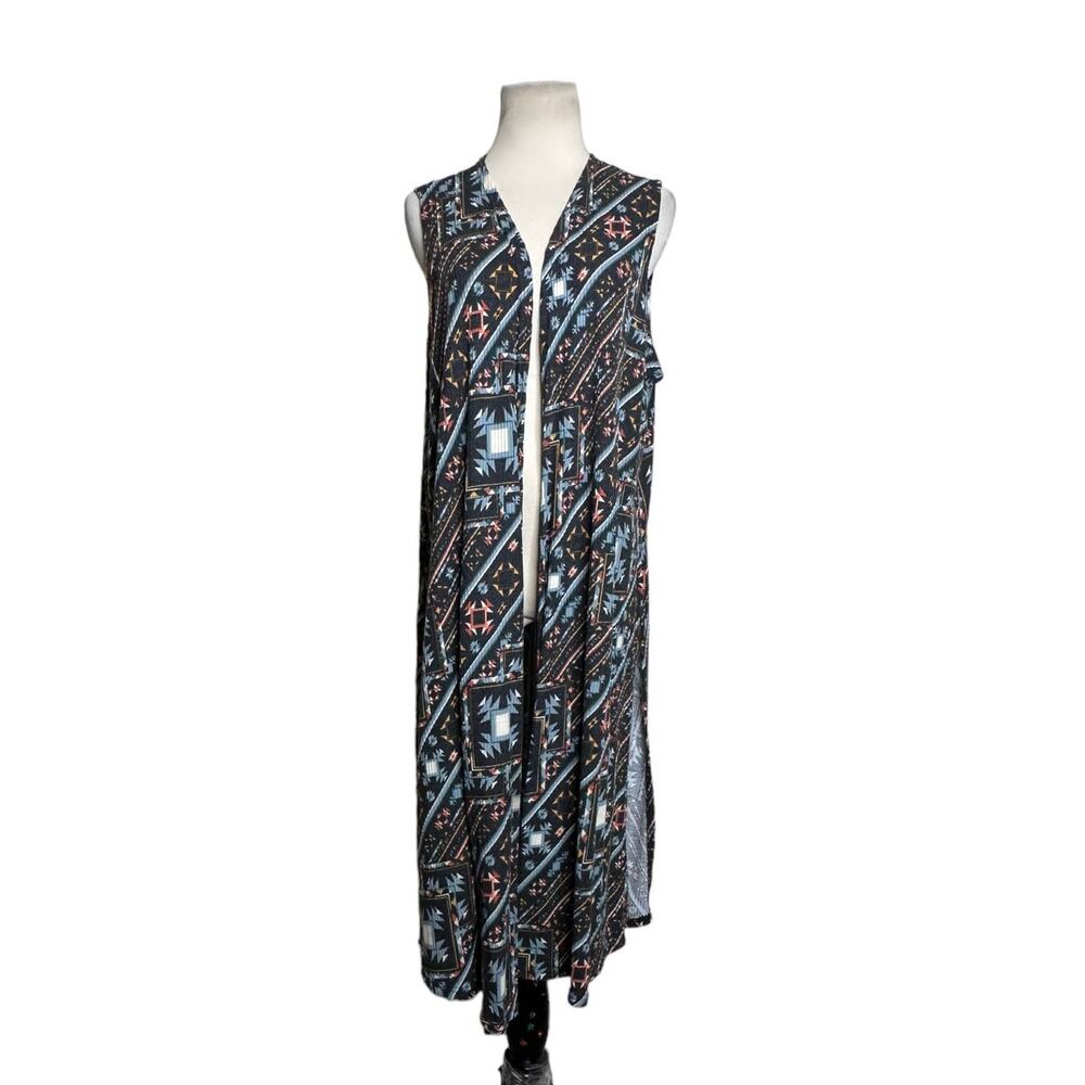 Lularoe Aztec Print Sleeveless Open Front Casual Duster Sweater size Large